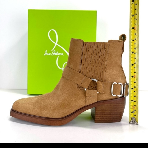 SAM EDELMAN BELLAMIE CAMEL SUEDE WESTERN HARNESS ANKLE BOOTS/BOOTIES🆕 7.5 - Picture 4 of 10
